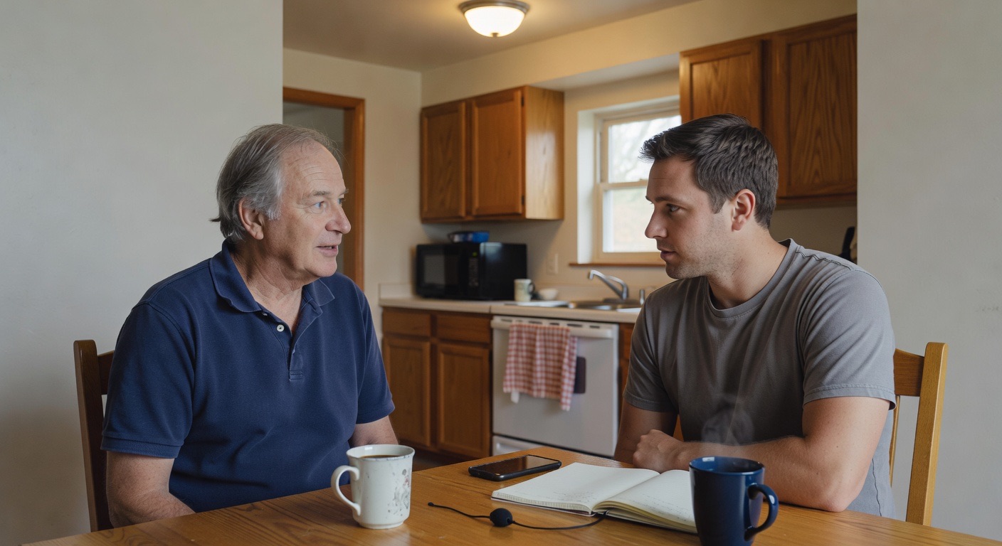 A comfortable kitchen table interview with recording equipment